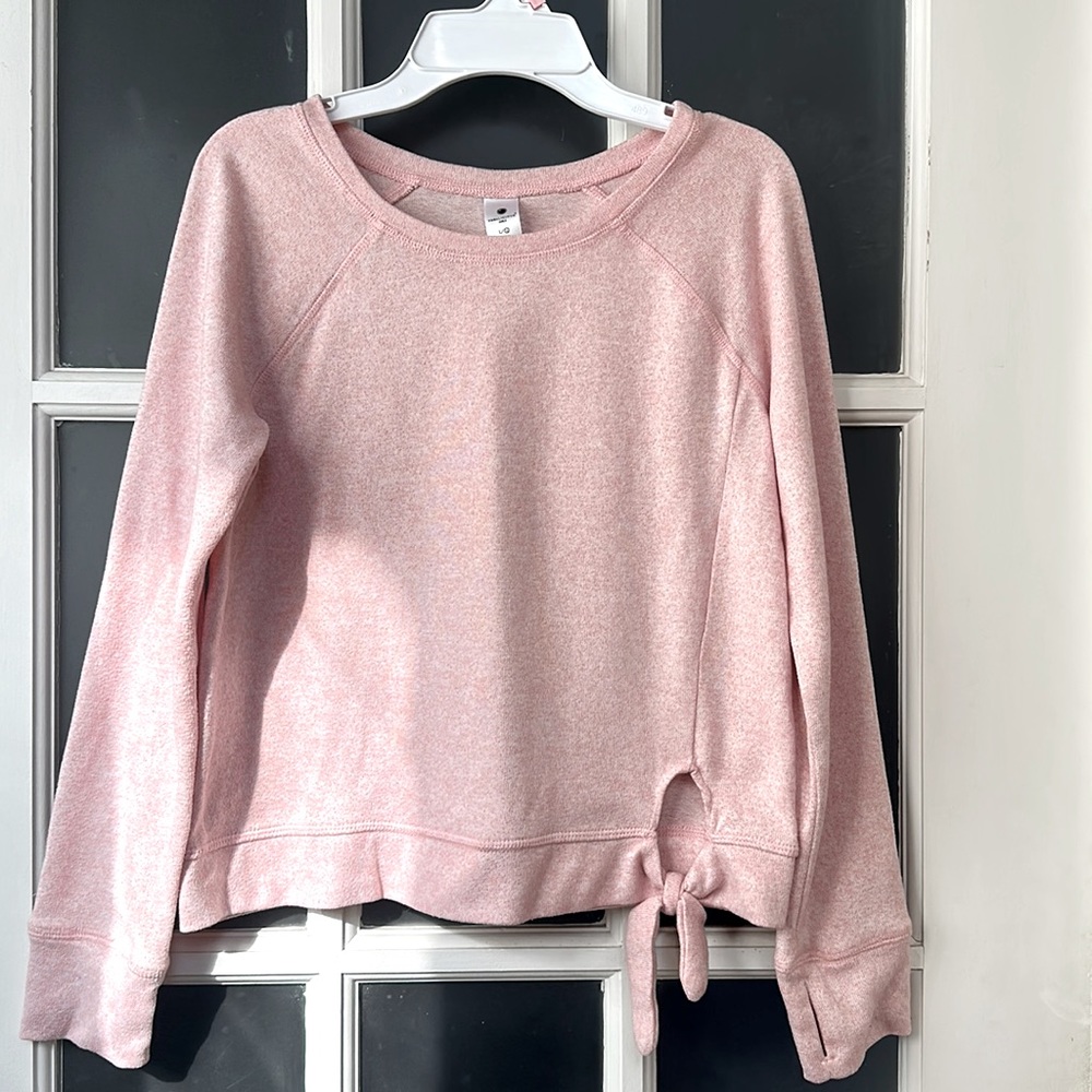 Yogalicious Girls Long Sleeve Tie-Front Heather Pink Sweater, Size L (Girls 12)